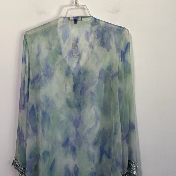 Adrienne Vittadini Sheer Tunic Top L Embellished Watercolor Swim Cover? NEW - Picture 8 of 10
